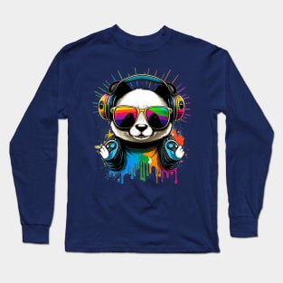 Happy Kawaii Panda with Sunglasses and Headphones Long Sleeve T-Shirt